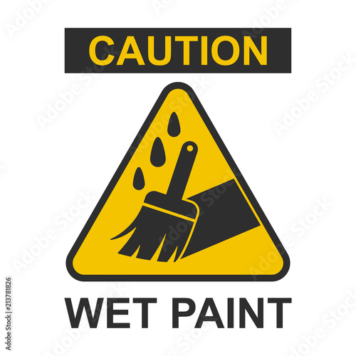 Caution wet paint sign. Vector flat warning icon isolated on a white background.
