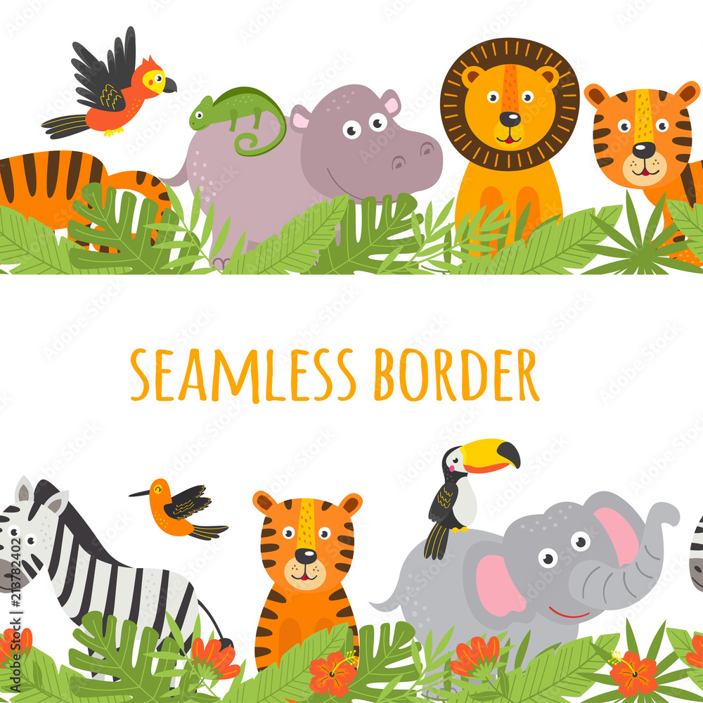 seamless border with jungle animal - vector illustration, eps Stock ...