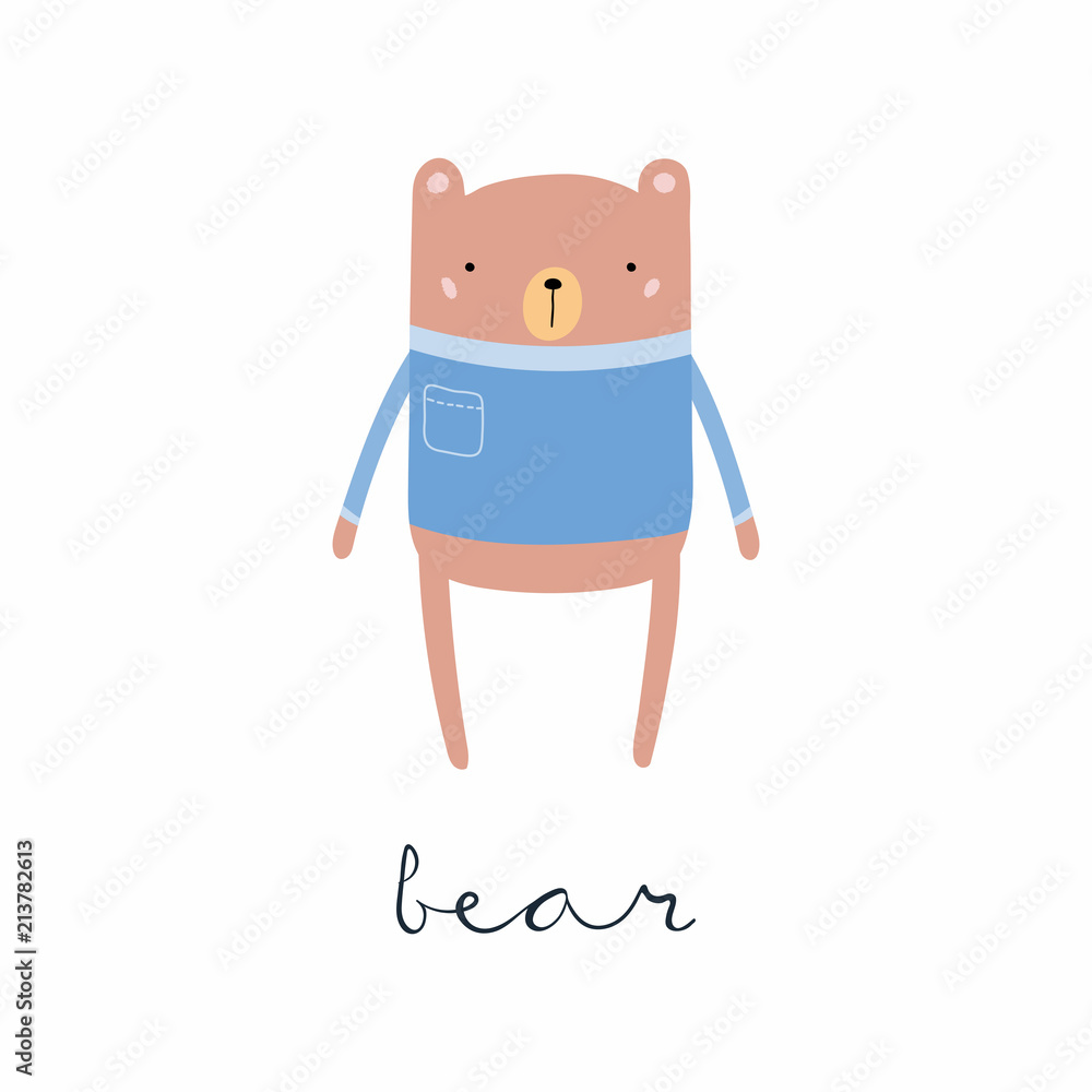 Hand drawn vector illustration of a cute funny bear in sweater, with calligraphic hand written quote. Isolated objects. Scandinavian style flat design. Concept for children print. Hand drawn vector illustration of a cute funny bear in sweater, with calligraphic hand written quote. Isolated objects. Scandinavian style flat design. Concept for children print.