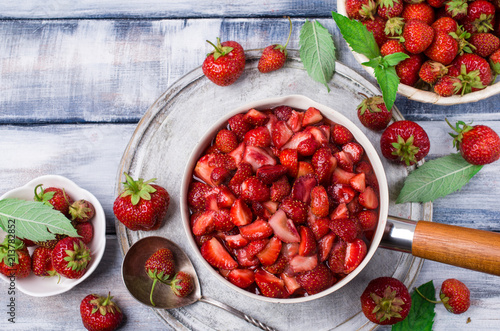 Slices of red strawberries