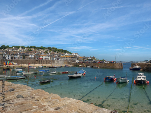 England, Cornwall, Mousehole Harbour at low tide