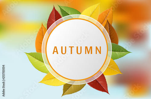 Round paper frame for autumn with colorful leaf. Vector illustration with fall colors, colorful background, for designs and banner related with autumn