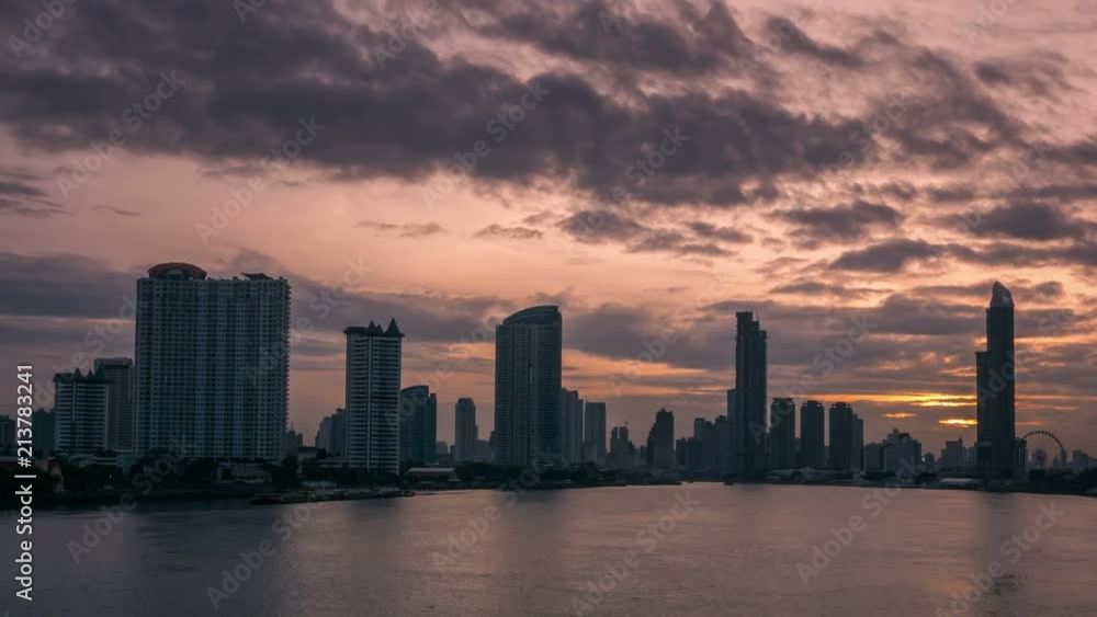 4k time lapse, Dramatic sky over Bangkok Metropolis at dusk
