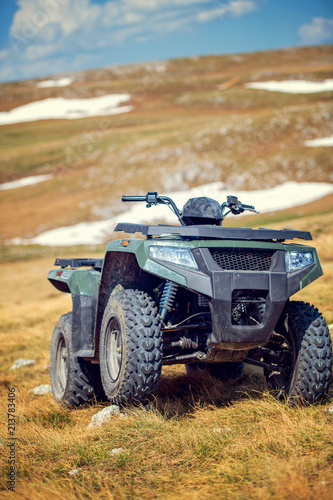 parked atv quad bikes extreme outdoor adventure concept