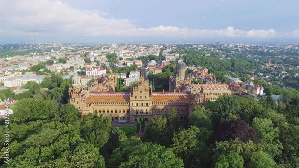 The Residency of the Chernivtsi National University. Seminary Church of the Three Saints. Seminar building. Aerial The Residency of the Chernivtsi National University. Seminary Church of the Three Saints. Seminar building. Aerial