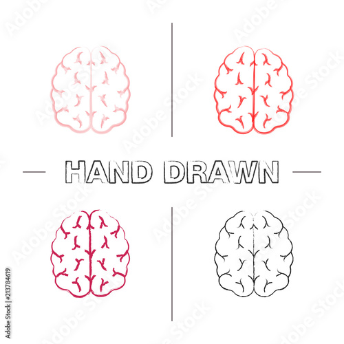 Human brain hand drawn icons set