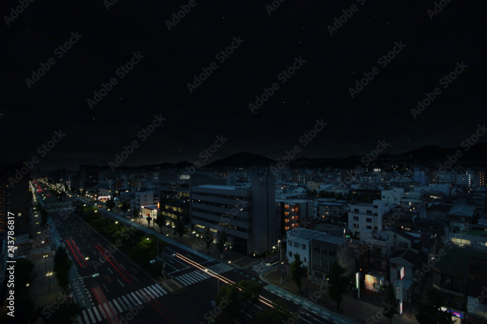Beautiful streetscape long exposure  and  night star of chinkaishi street with hill at Kobe .