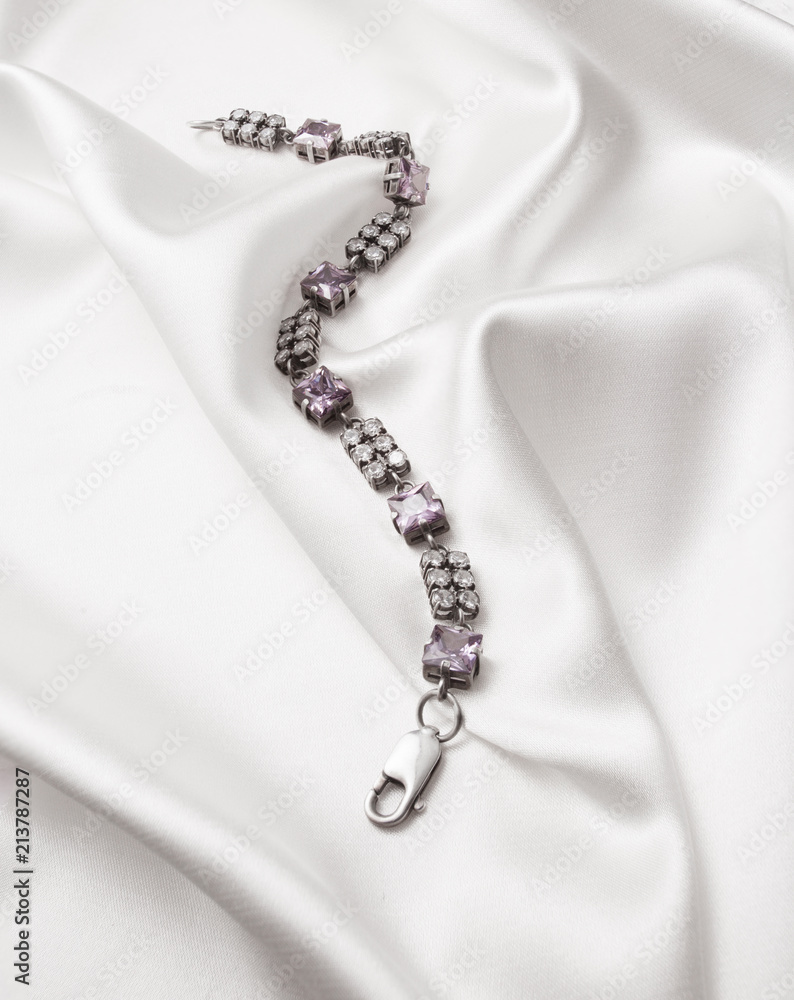 bracelet and earrings with cubic Zirconia and amethyst stones bracelet and earrings with cubic Zirconia and amethyst stones
