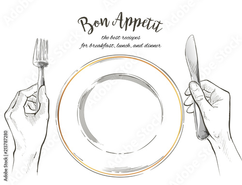 Vector hands holding a knife and fork