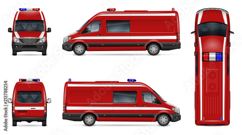 Realistic fire van vector illustration