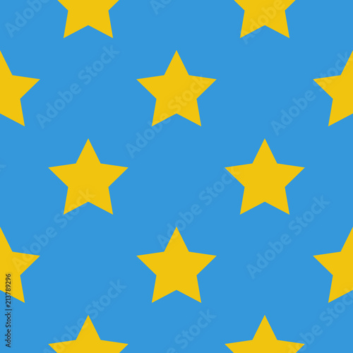 Yellow stars seamless pattern. Stars on a light blue background. Vector illustration, eps10