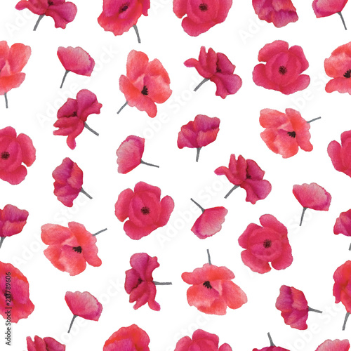 Watercolor poppies seamless pattern