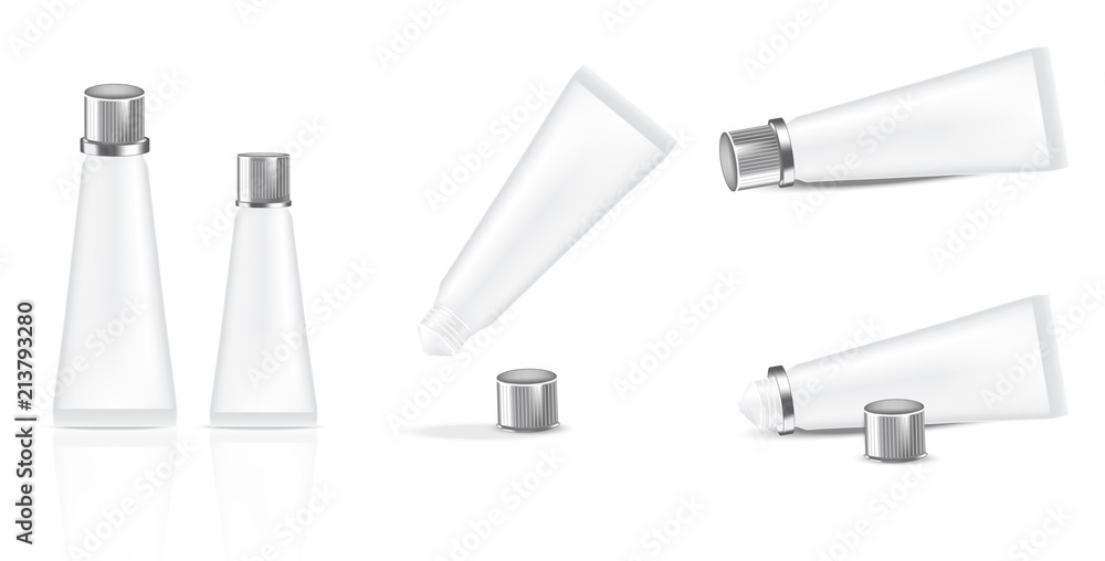 Mock up Realistic Plastic Packaging White Tube Product and Metal Lid For Cosmetic Beauty and Medicine isolated Background. Mock up Realistic Plastic Packaging White Tube Product and Metal Lid For Cosmetic Beauty and Medicine isolated Background.