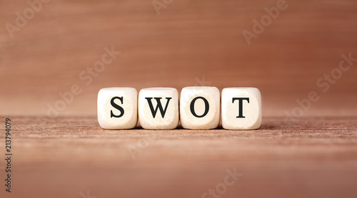 Word SWOT made with wood building blocks
