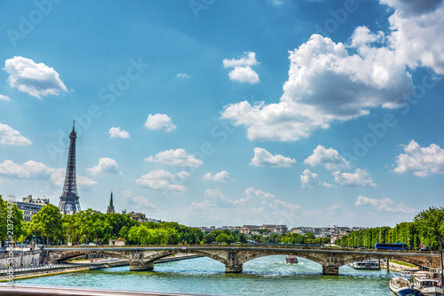 Seine river with world famous Eiffel tower on the background