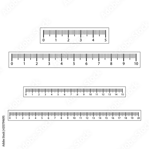 Metric imperial and decimal inch rulers vector set. Measure tools equipment illustration