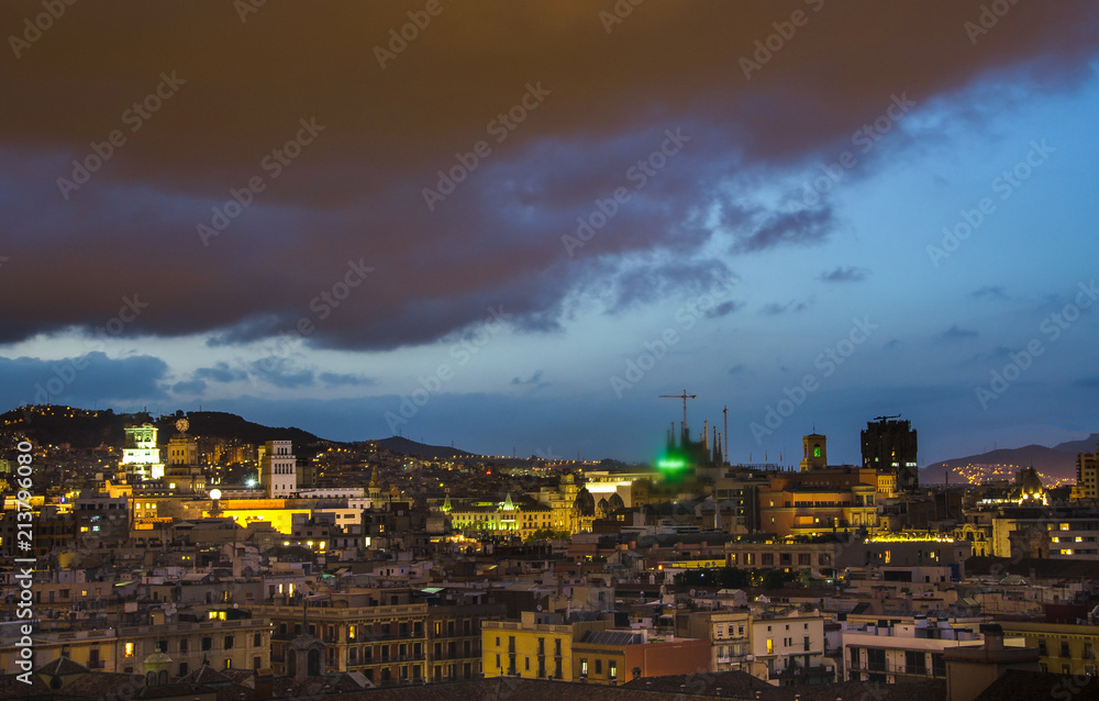 Barcelona skyline panorama at night