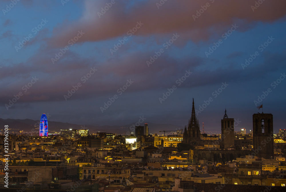 Barcelona skyline panorama at night