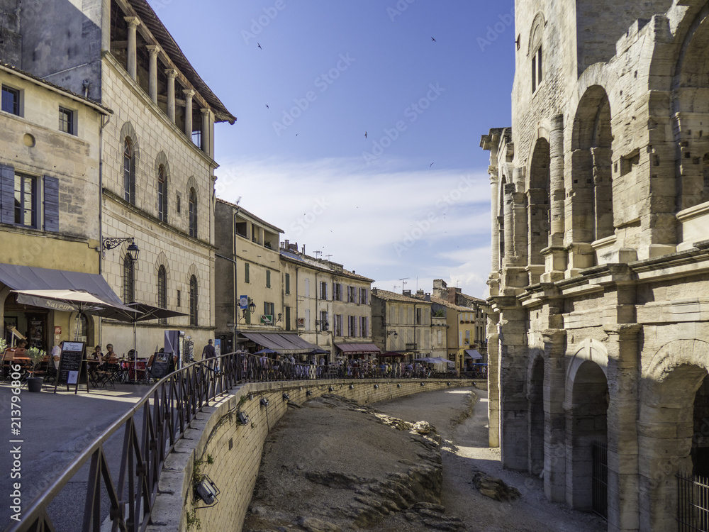Street view of Arles during summer