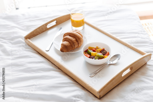 Close up of a tray with healthy breakfast