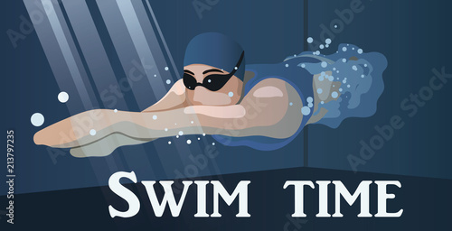 Swimmers in competition, swim, sport, vector. Summer, water, sea.