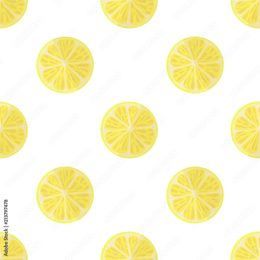 Vector illustration of lemons on a light background. Bright seamless pattern with a juicy lemon image.