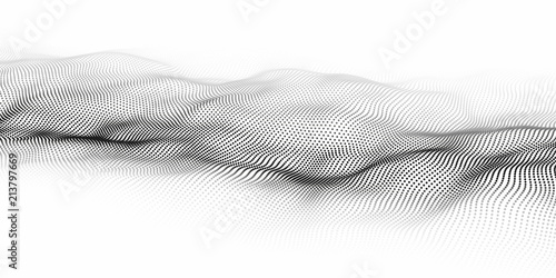 Wave of particles. Abstract background with a dynamic wave. Big data. Vector illustration.