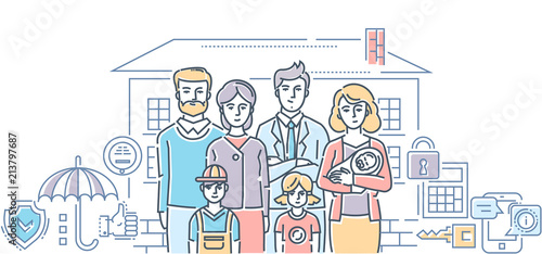 Family protection - colorful line design style illustration