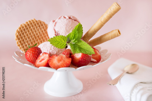 Strawberry ice cream with fruits photo