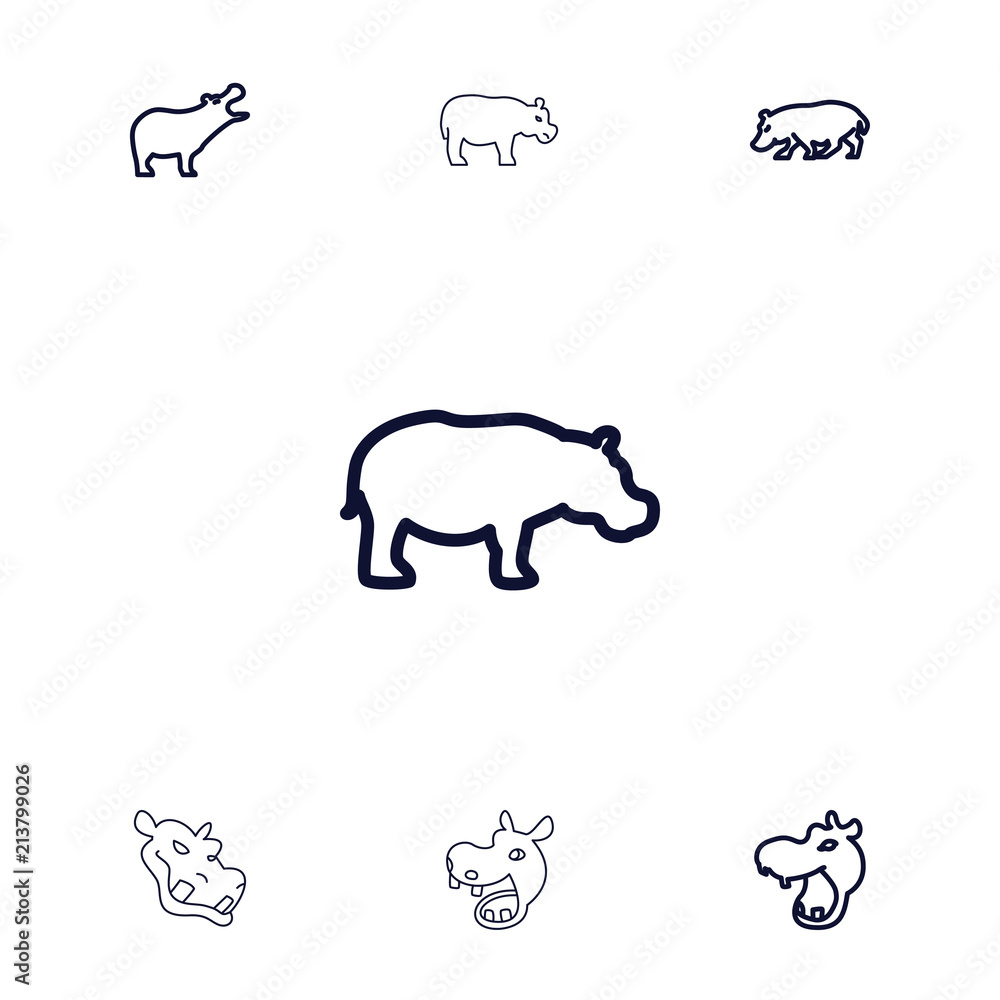 Collection of 7 hippopotamus outline icons Collection of 7 hippopotamus outline icons