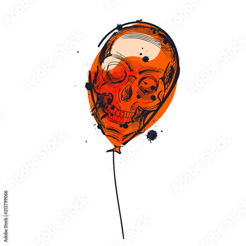 Balloon with skull and bones. Accessory to party for Happy Halloween. Red balloon