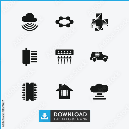 Collection of 9 circuit filled icons