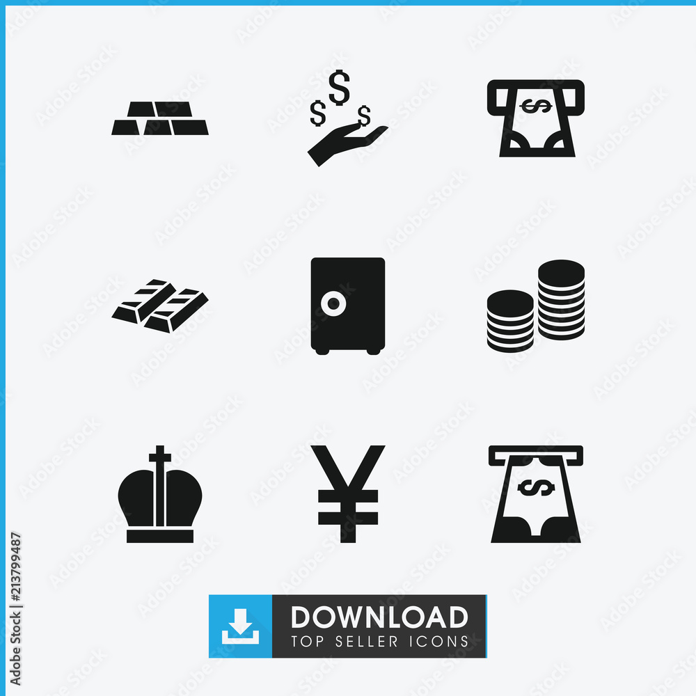 Collection of 9 wealth filled icons Collection of 9 wealth filled icons