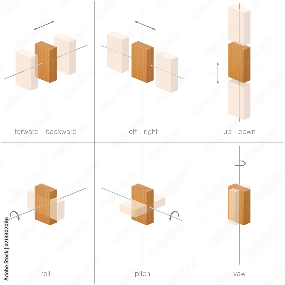 Vetor de Six degrees of freedom. Possibilities of movement of a rigid ...