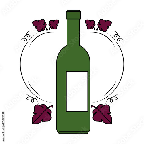 wine bottle silhouette with leafs