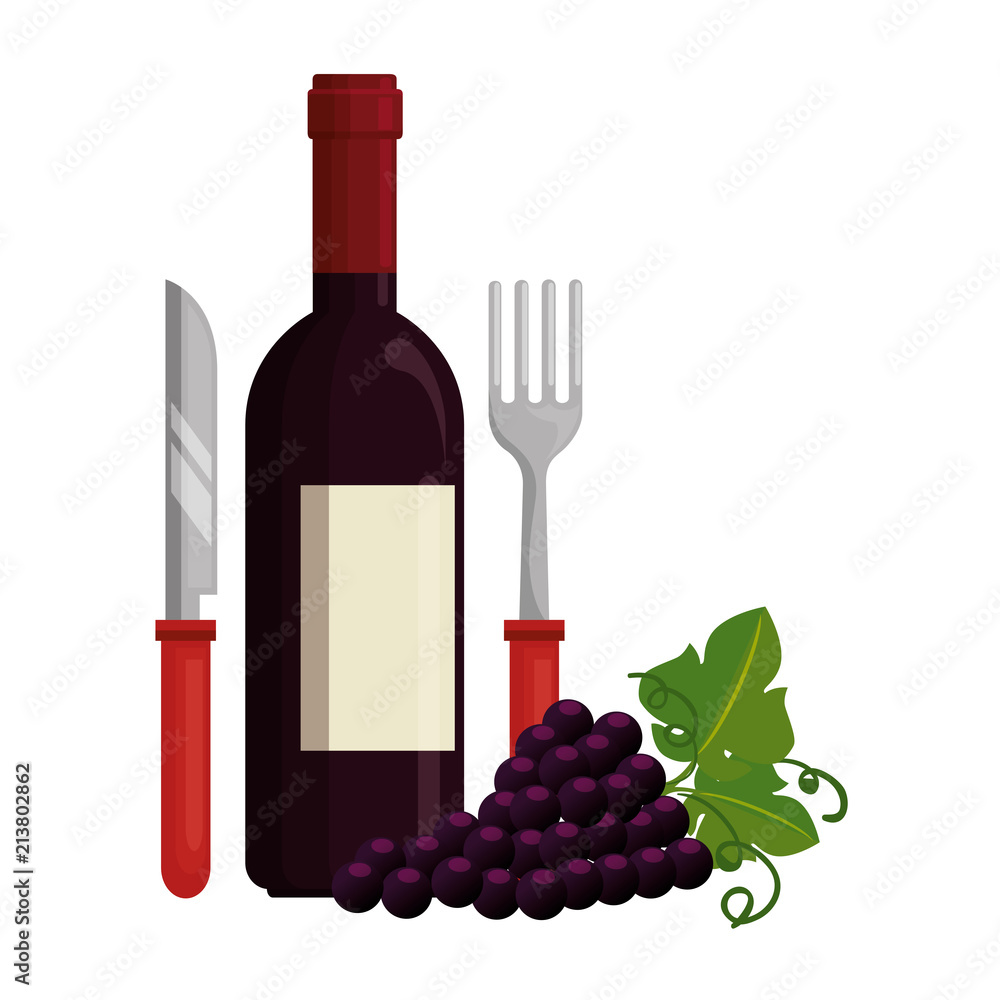 Obraz premium wine bottle with cutleries and grapes