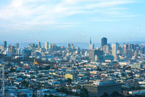 Cityscape of San Francisco and skyline of downtown in sunny day. California, USA