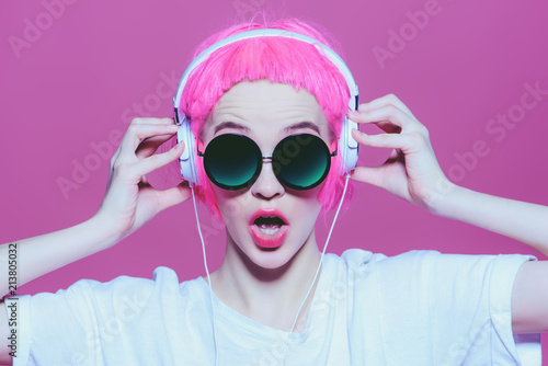 emotional girl in headphones
