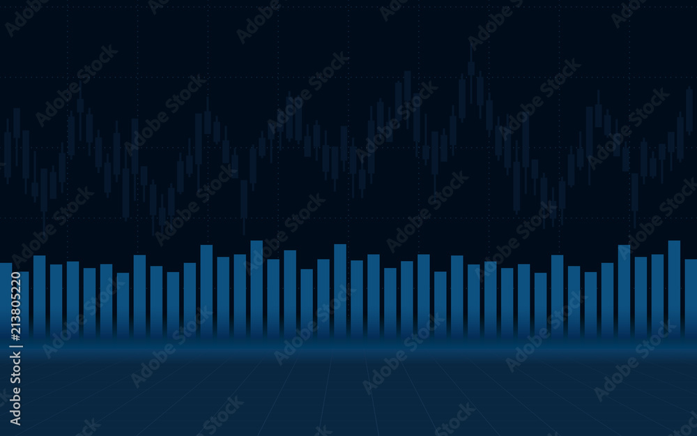 abstract financial chart with candlestick graph and stock market on blue color background