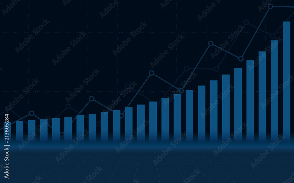 Naklejka premium abstract financial chart with uptrend line graph and stock market on blue color background