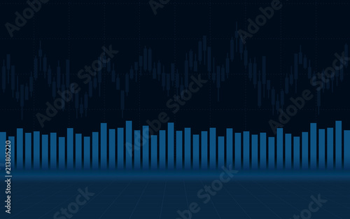 abstract financial chart with candlestick graph and stock market on blue color background