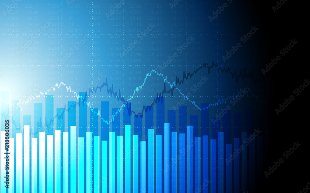 abstract financial chart with graph and stock market on blue color background
