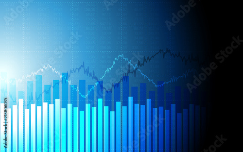 abstract financial chart with graph and stock market on blue color background