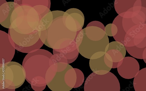 Multicolored translucent circles on a dark background. Pink tones. 3D illustration
