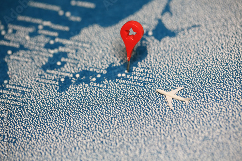 Photography plane fly on map (macro photography)