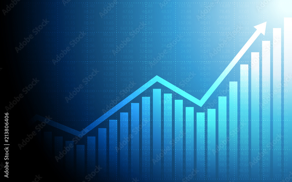 abstract financial chart with uptrend line graph arrow and stock market on blue color background abstract financial chart with uptrend line graph arrow and stock market on blue color background