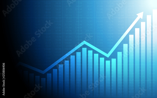 abstract financial chart with uptrend line graph arrow and stock market on blue color background
