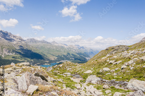 Silvaplana, Corvatsch, Wanderweg, Seenplatte, Oberengadin, Corviglia, Piz Nair, Alpen, Graubünden, Sommer, Schweiz © bill_17