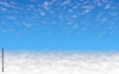 Blue sky background with white clouds. Cumulus white clouds in the clear blue sky in the morning. 3D illustration