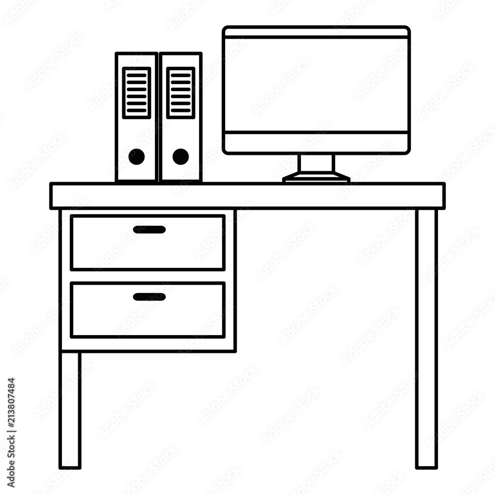 office workplace with desk and desktop scene office workplace with desk and desktop scene